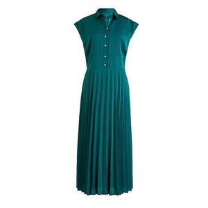 NWT J. Crew Satin Maxi Dress Pleated Skirt Button Collar Size 16